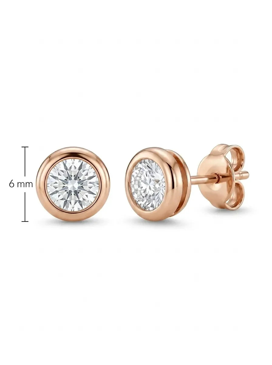 6 mm moteriški auksiniai auskarai su briliantais