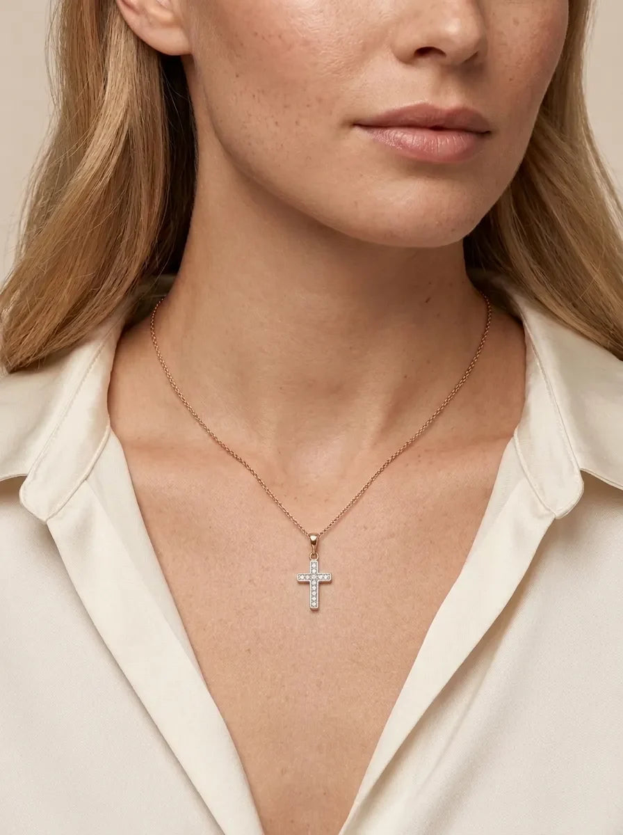 585 dvispalvio aukso kryželis su 0,05 ct VS briliantais