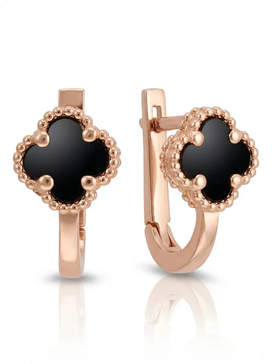 Black quatrefoil earrings with onyx