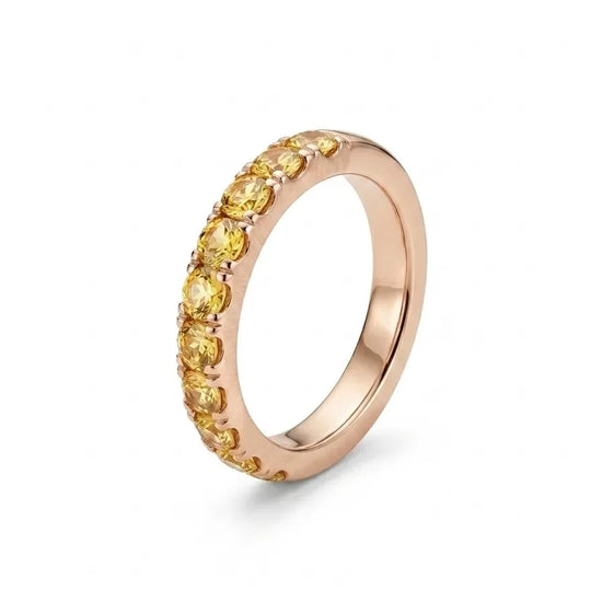 585 rausvo aukso žiedas su 1,5 ct geltonais safyrais