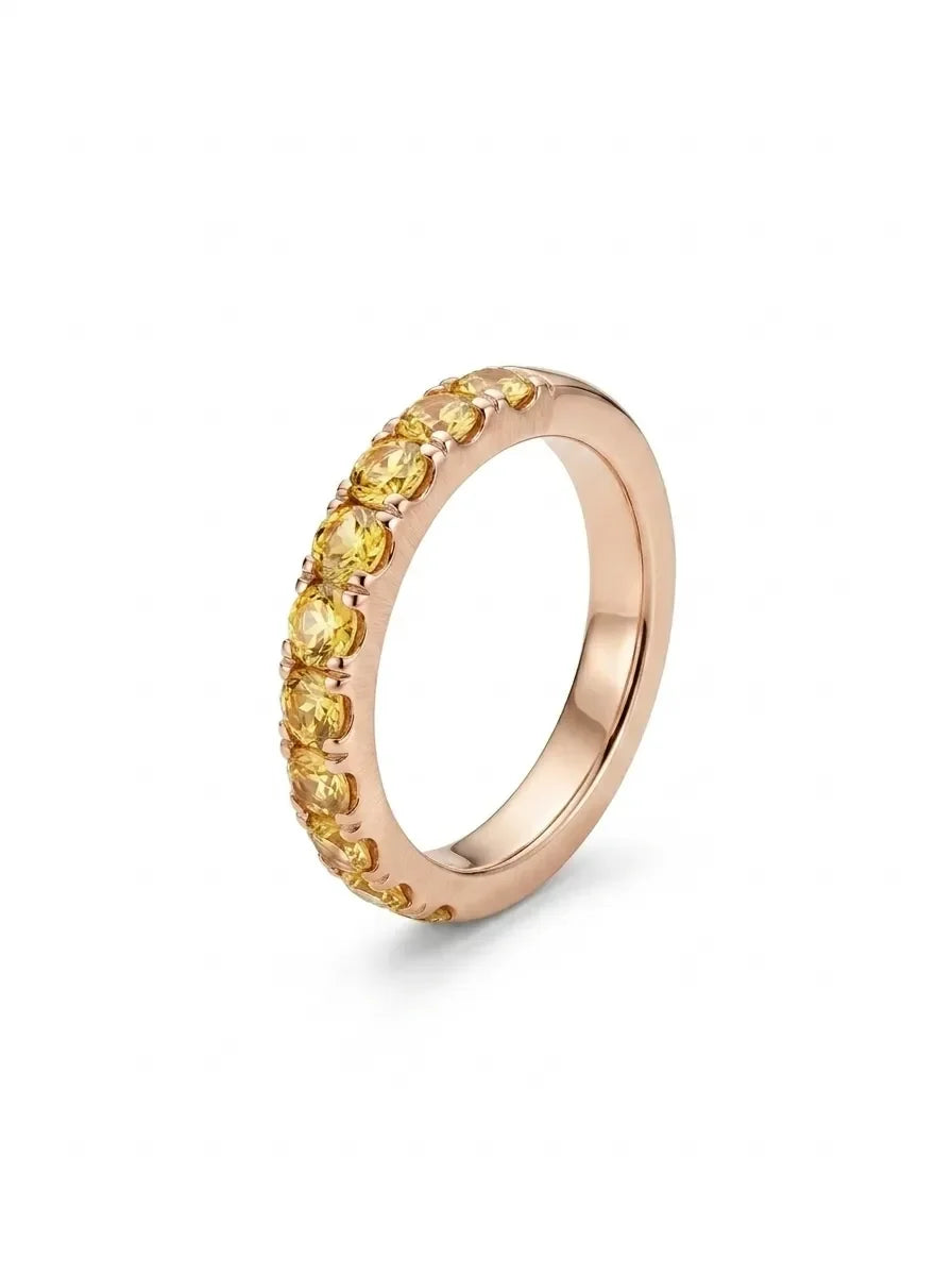 585 rausvo aukso žiedas su 1,5 ct geltonais safyrais