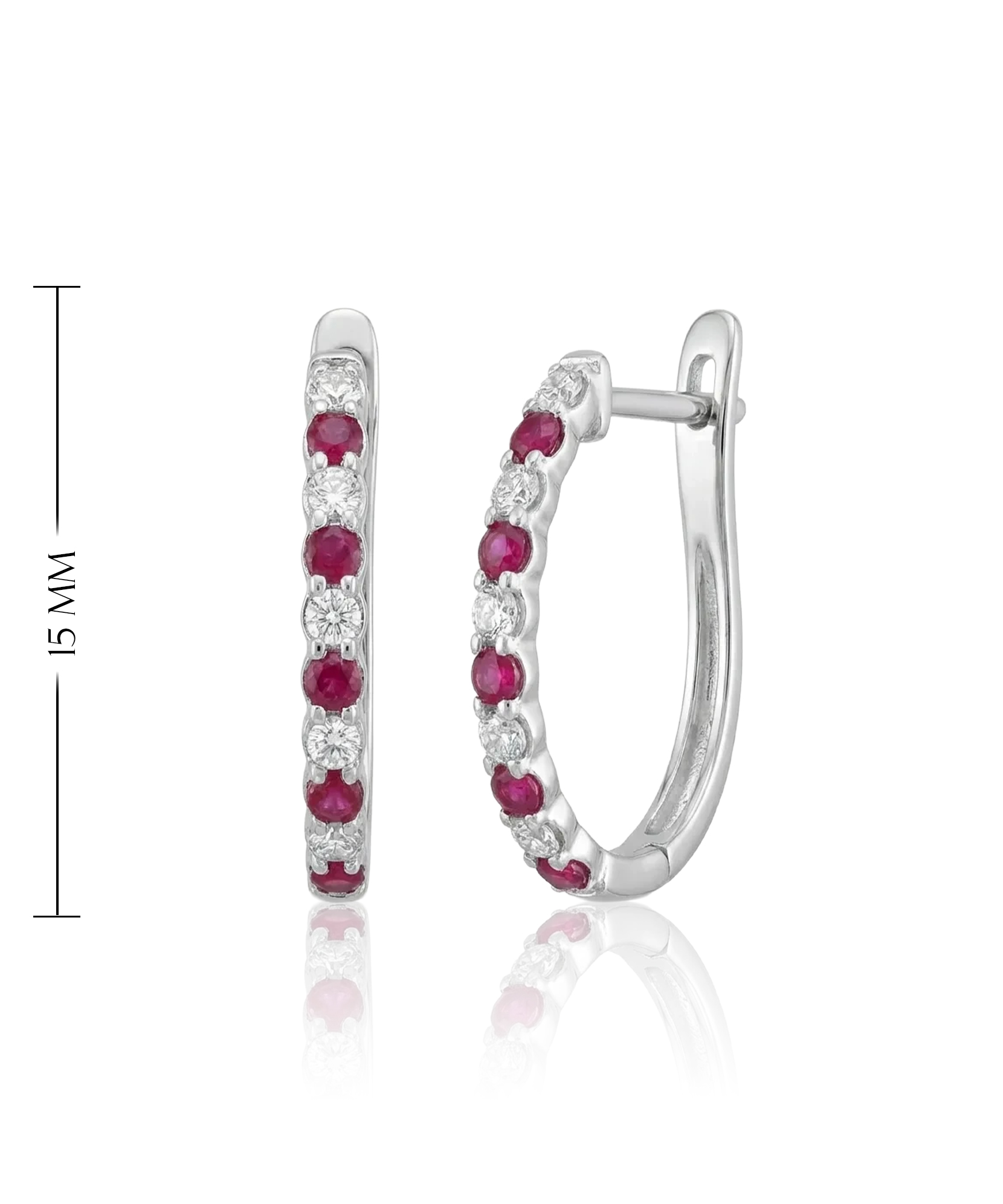 Auskarai su rubinais ir baltųjų briliantų linija