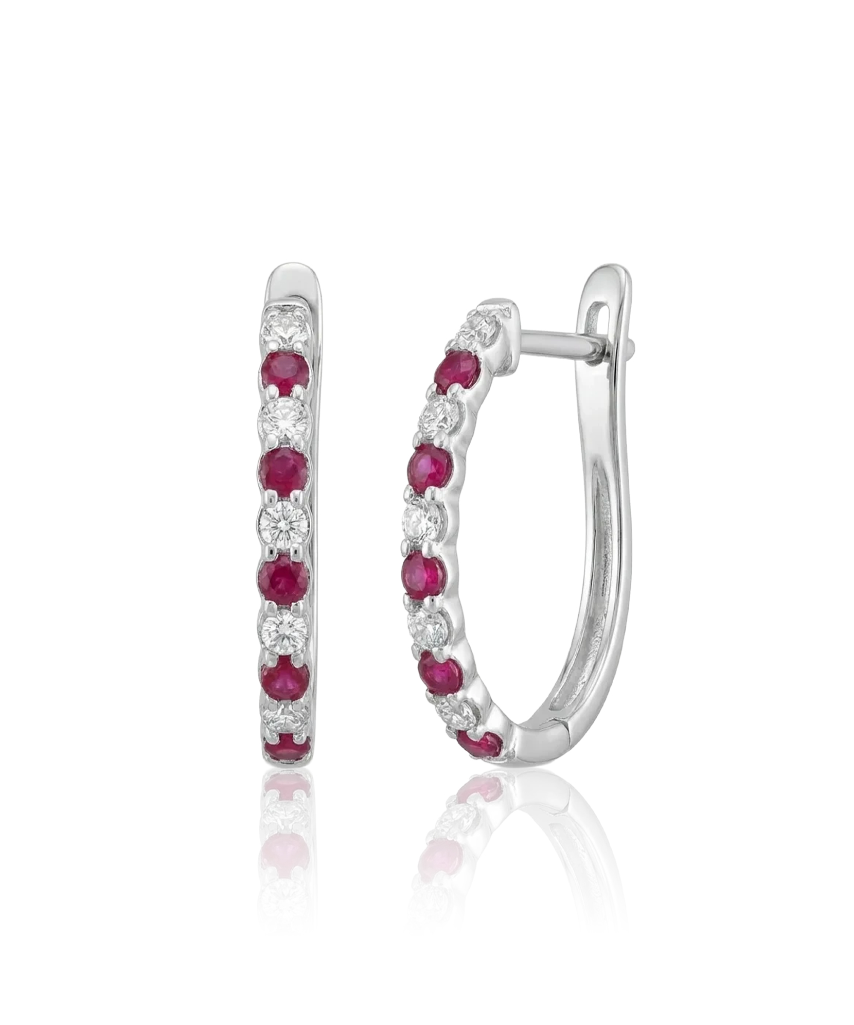 Balto aukso auskarai su rubinais ir briliantais – priekinis vaizdas