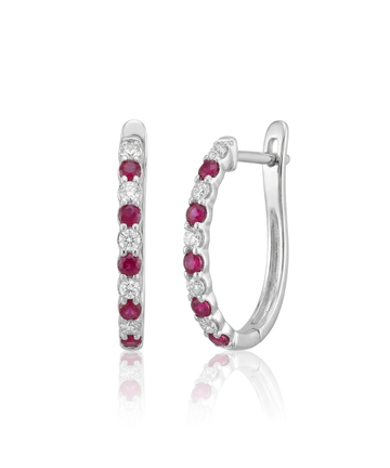 Balto aukso auskarai su rubinais ir briliantais – priekinis vaizdas