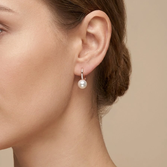 Rožinio aukso auskarai su perlu