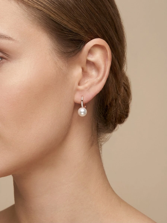 Rožinio aukso auskarai su perlu