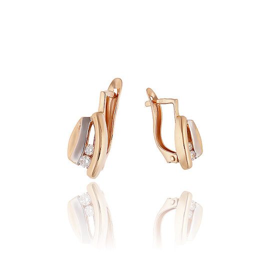 Auksiniai auskarai su baltais akmenukais