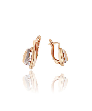 Auksiniai auskarai su baltais akmenukais