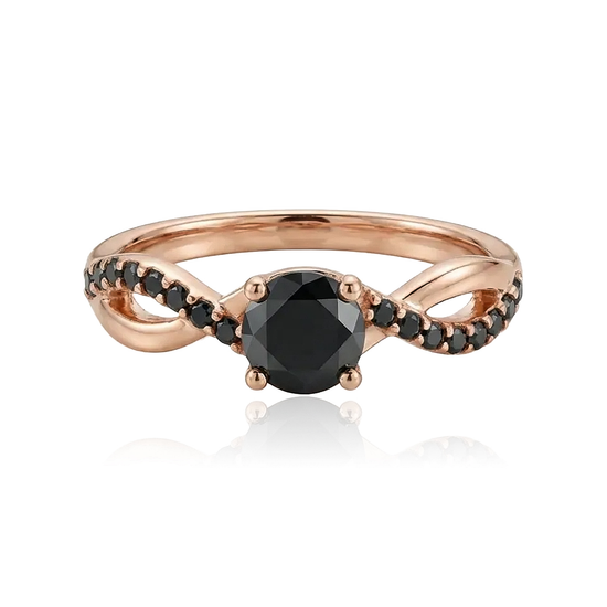 Prabangus moteriškas auksinis žiedas su juodu akmeniu