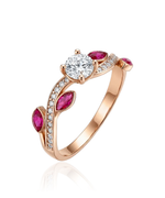 Auksinis žiedas su rausvais akmenimis 17.5 dydis