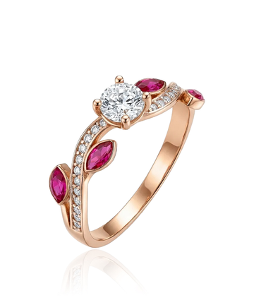 Auksinis žiedas su rausvais akmenimis 17.5 dydis