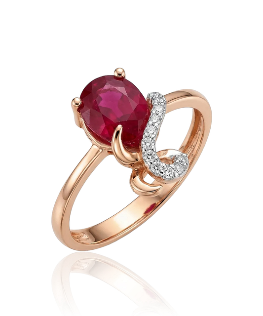 Auksinis žiedas su raudonu akmeniu 17.5 dydis