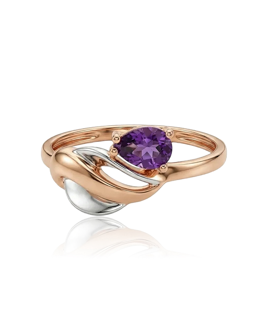 Moteriškas auksinis žiedas su violetiniu akmeniu