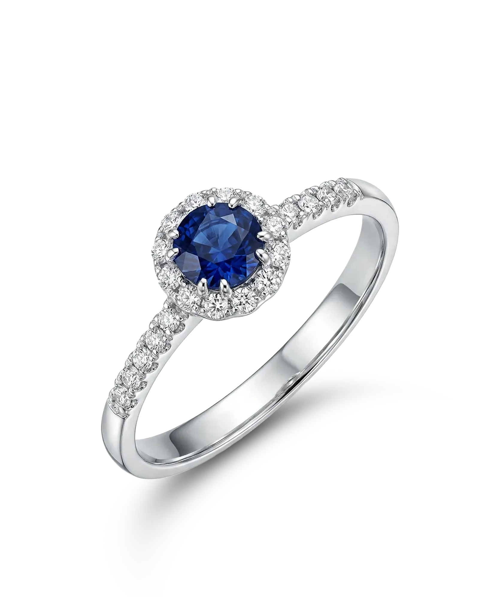 Auksinis žiedas su safyru ir briliantais 0,32 ct, 16 dydis