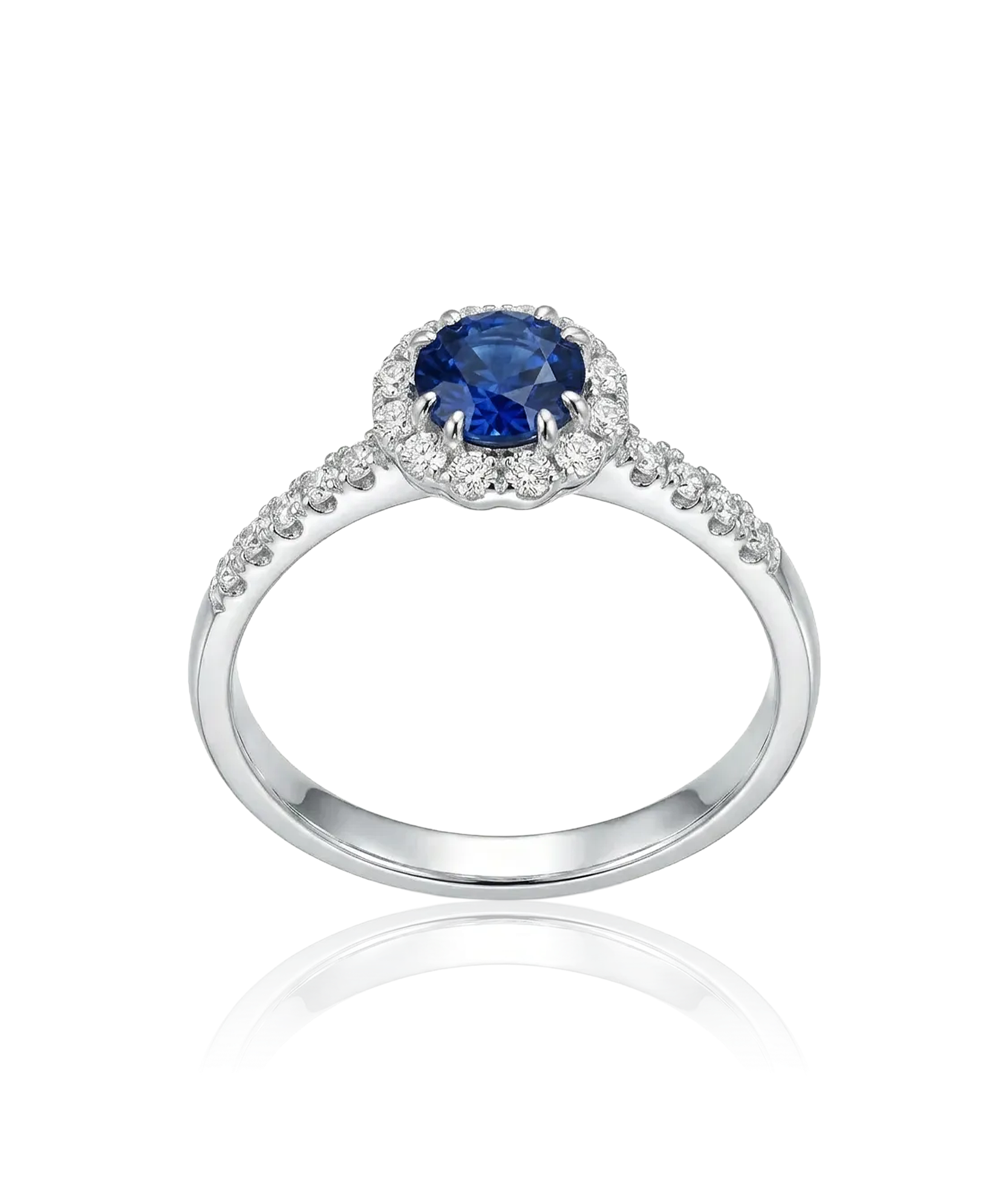 Balto aukso žiedas su safyru ir briliantais