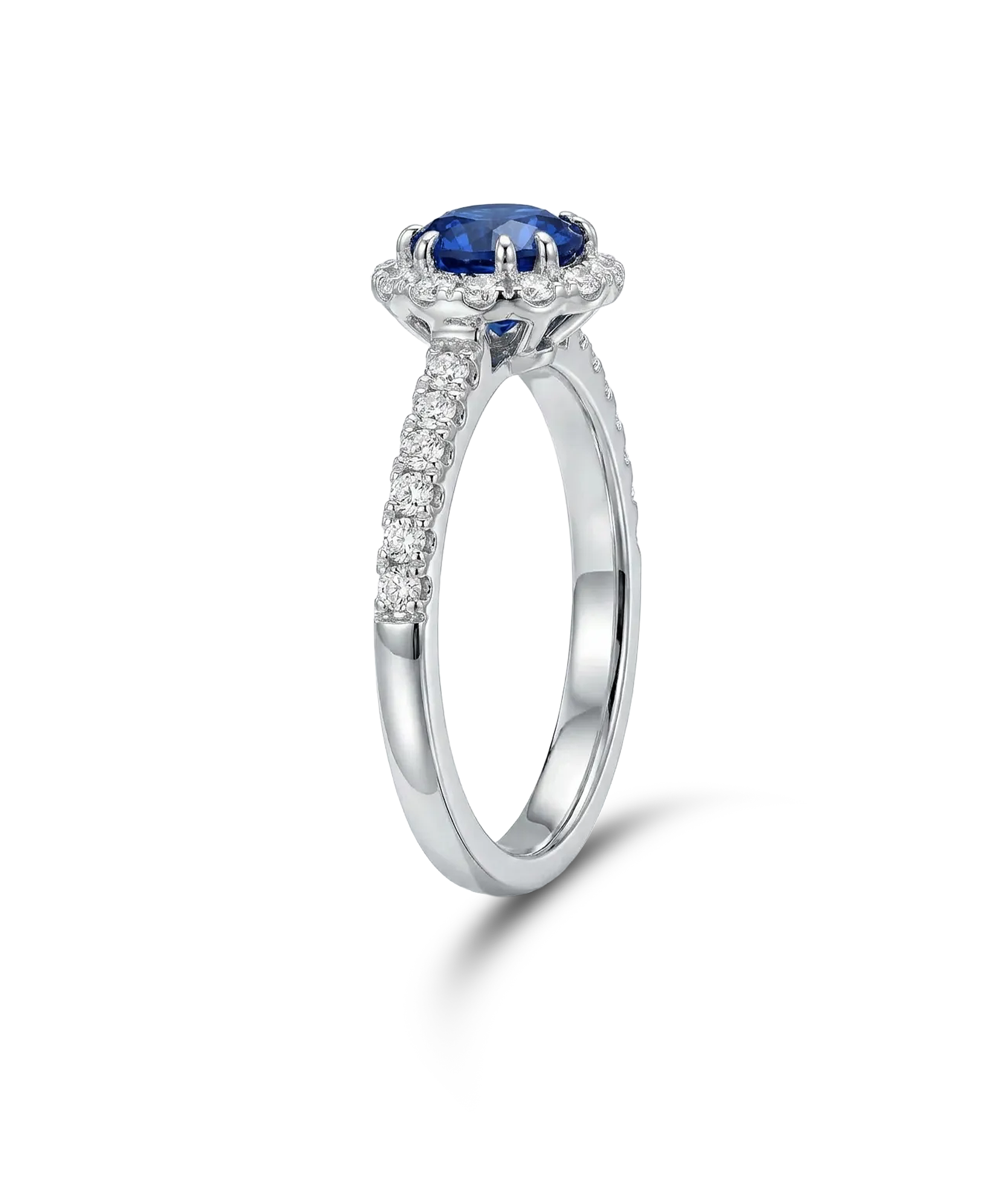 Halo žiedas su safyru ir briliantais