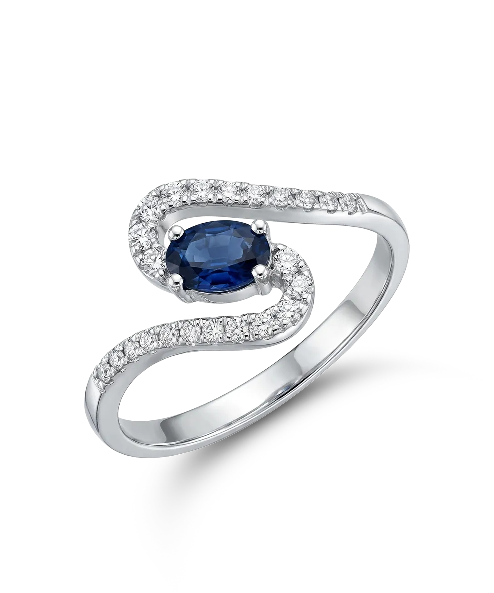 Balto aukso žiedas su safyru ir briliantais