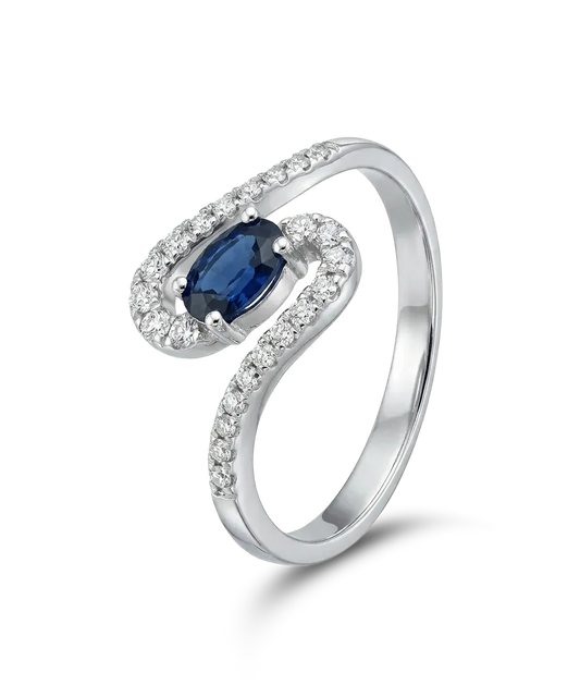 Auksinis žiedas su safyru ir briliantais 0,33 ct, 18 dydis