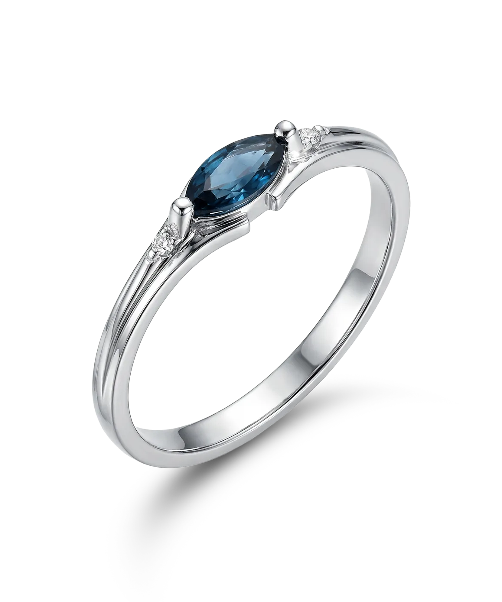 Auksinis žiedas su safyru ir briliantais 0,34 ct, 16 dydis