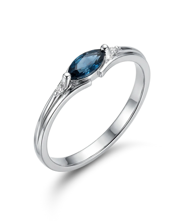 Auksinis žiedas su safyru ir briliantais 0,34 ct, 16 dydis