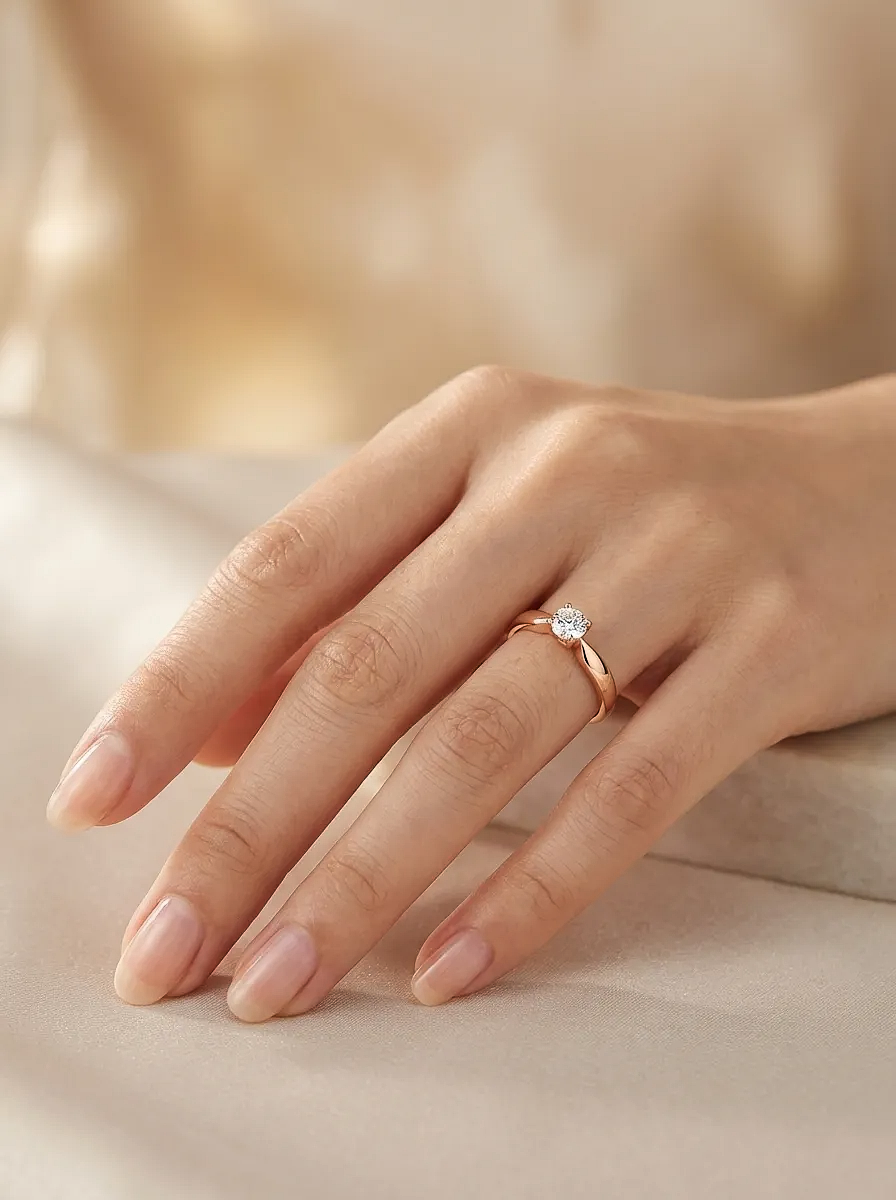 Rožinio aukso žiedas su briliantu