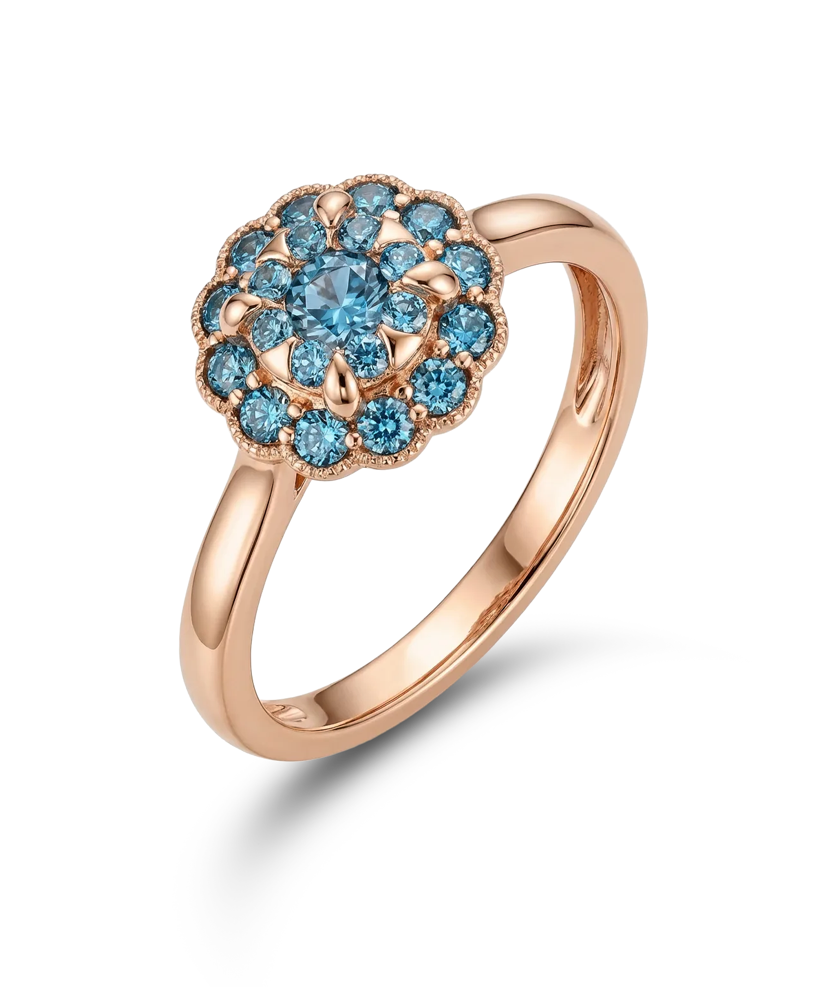 Auksinis žiedas su mėlynais brangakmeniais 18 dydis