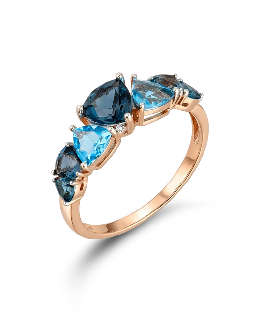 Auksinis žiedas su mėlynais brangakmeniais 19 dydis