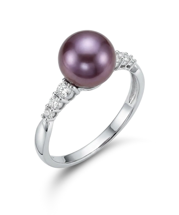 Auksinis žiedas su perlu ir briliantais 0,206 ct, 18.5 dydis