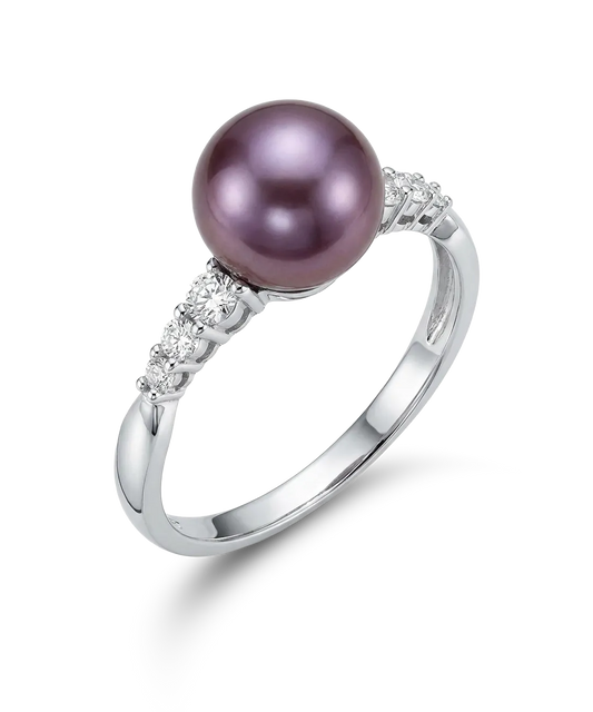 Auksinis žiedas su perlu ir briliantais 0,206 ct, 18.5 dydis