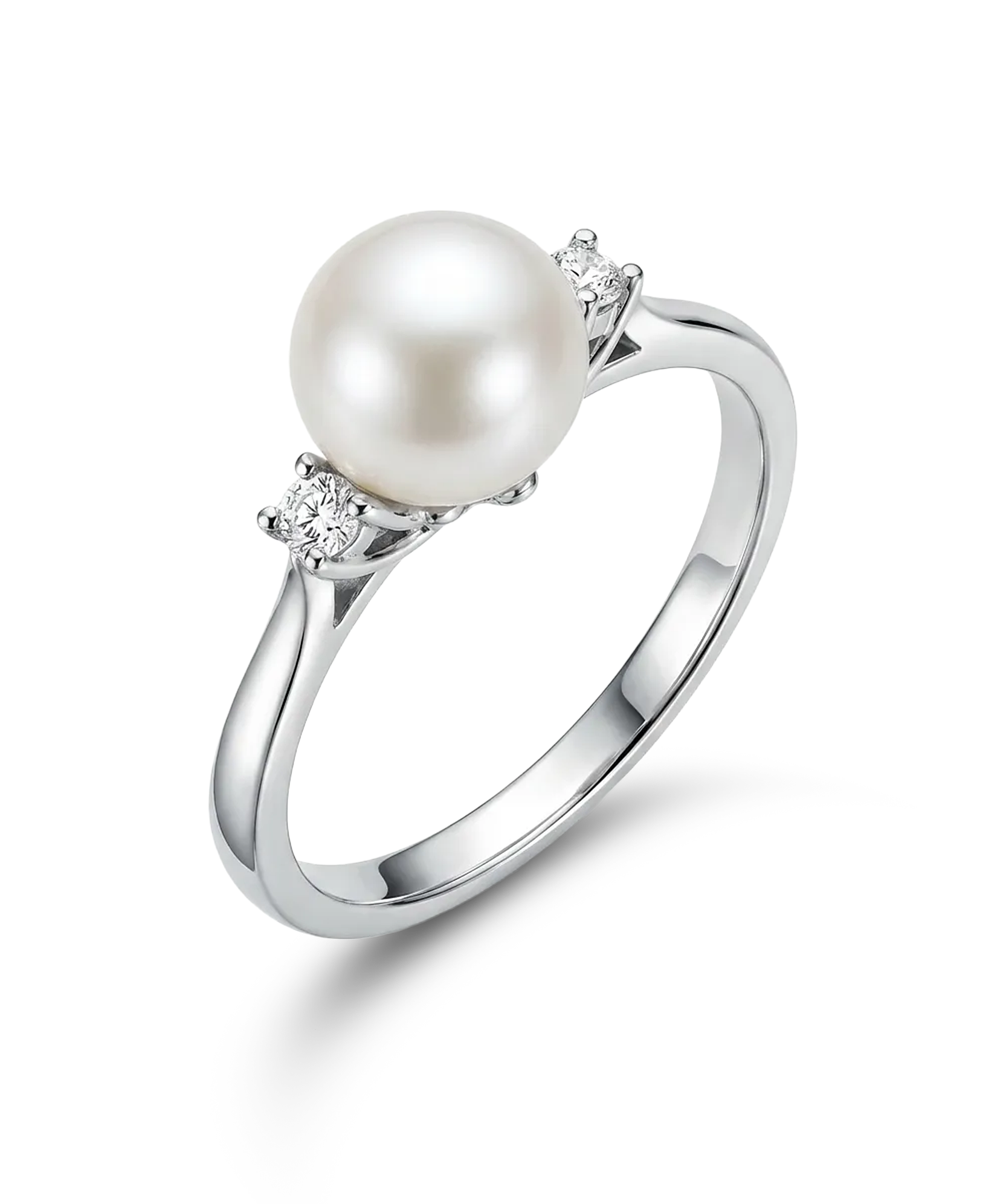 Auksinis žiedas su perlu ir briliantais 0,116 ct, 19 dydis