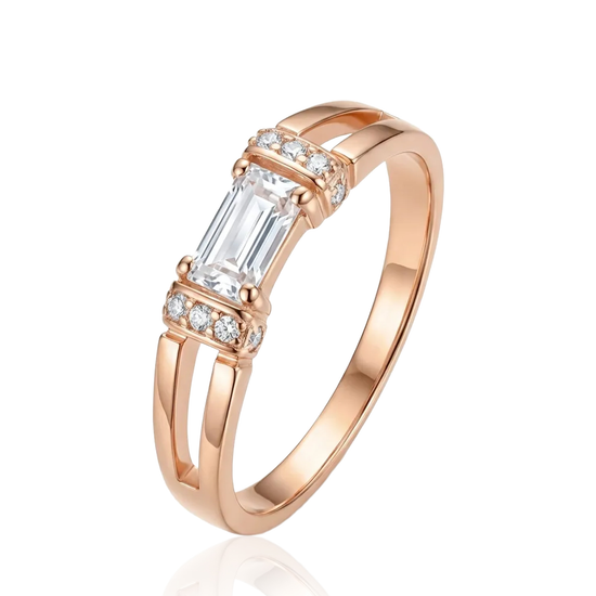 Auksinis žiedas su stačiakampiu cirkoniu 16.5 dydis