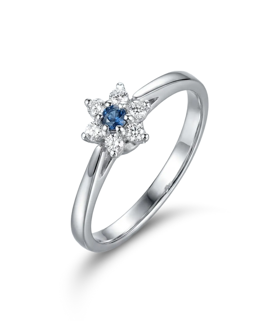 Balto aukso žiedas su mėlynu cirkoniu 16 dydis