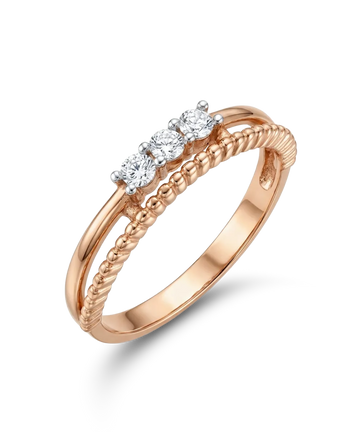 Auksinis žiedas su trimis cirkoniais 16 dydis