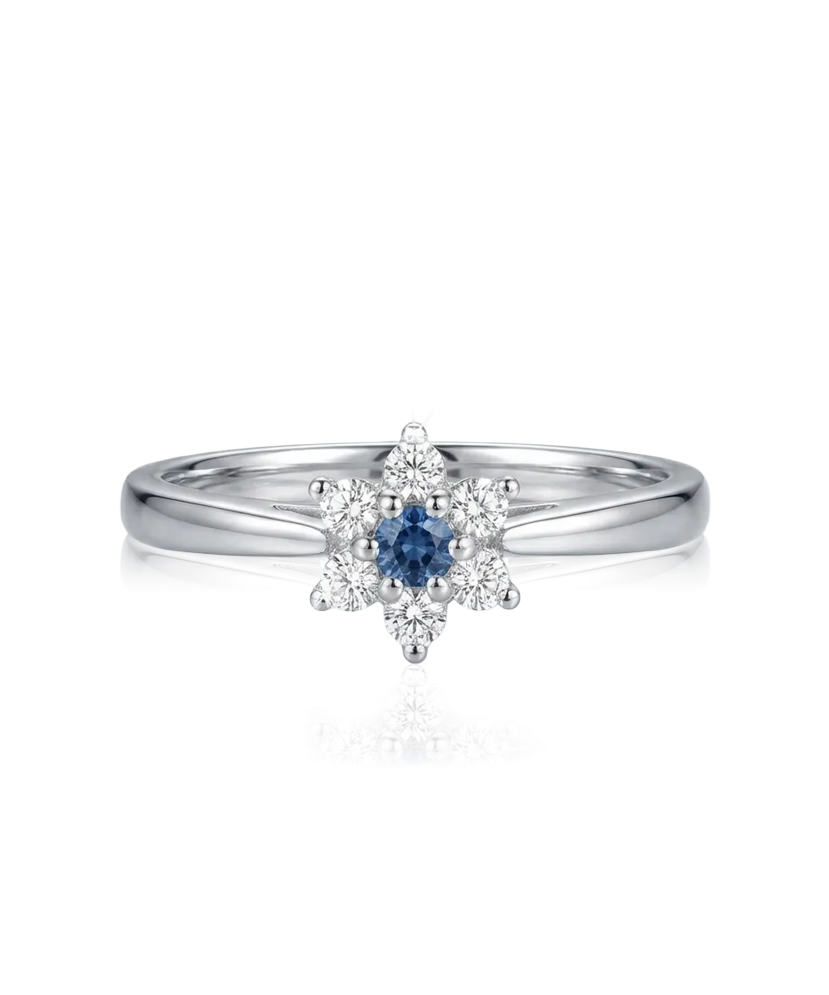 Balto aukso žiedas su mėlynu akmeniu