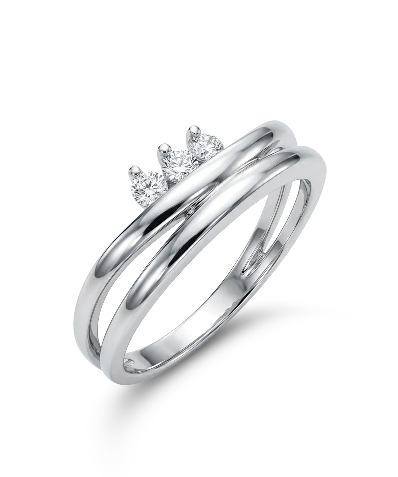 Balto aukso žiedas su trimis cirkoniais 16 dydis