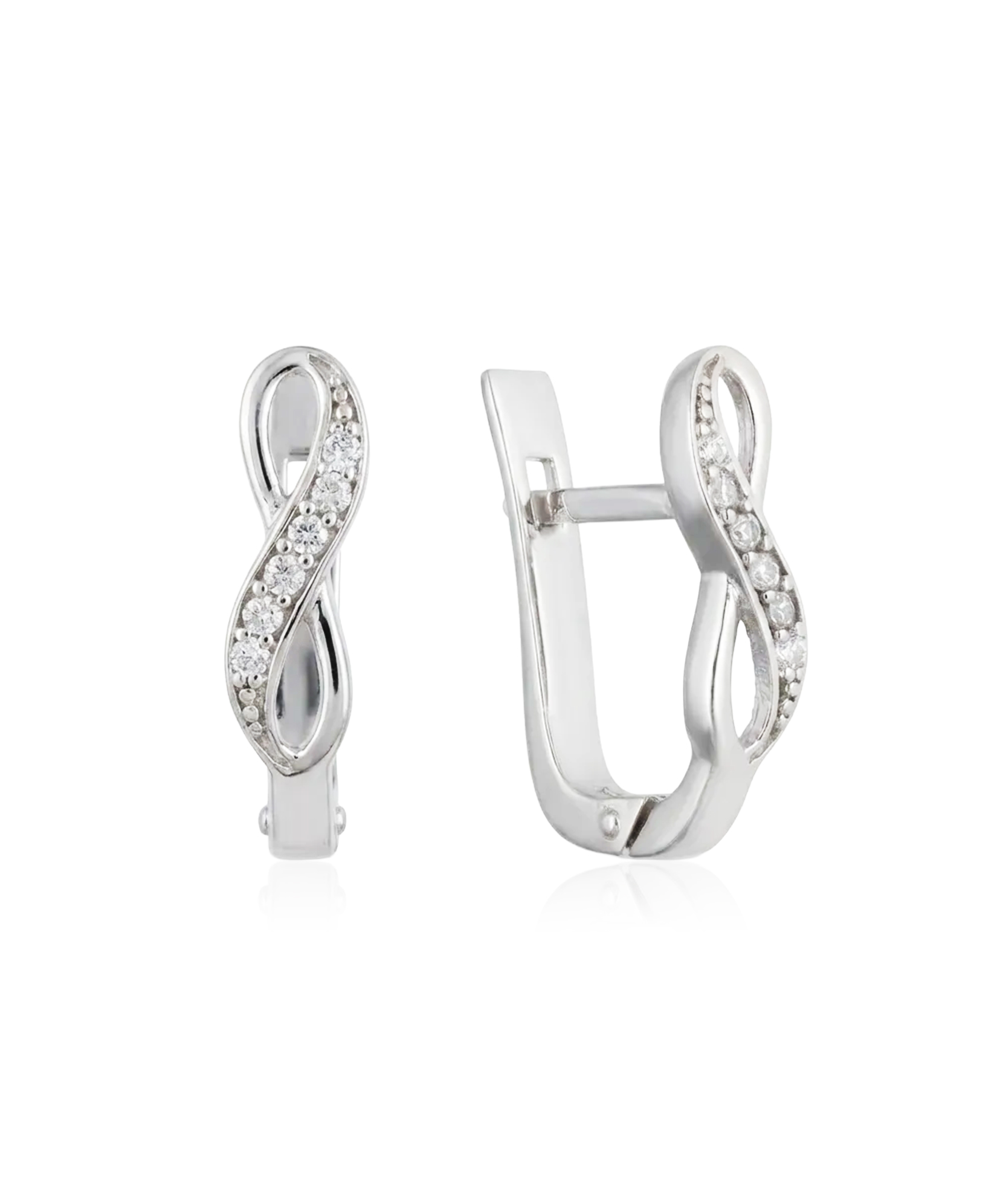 Sidabriniai auskarai su cirkoniais begalybės formos

