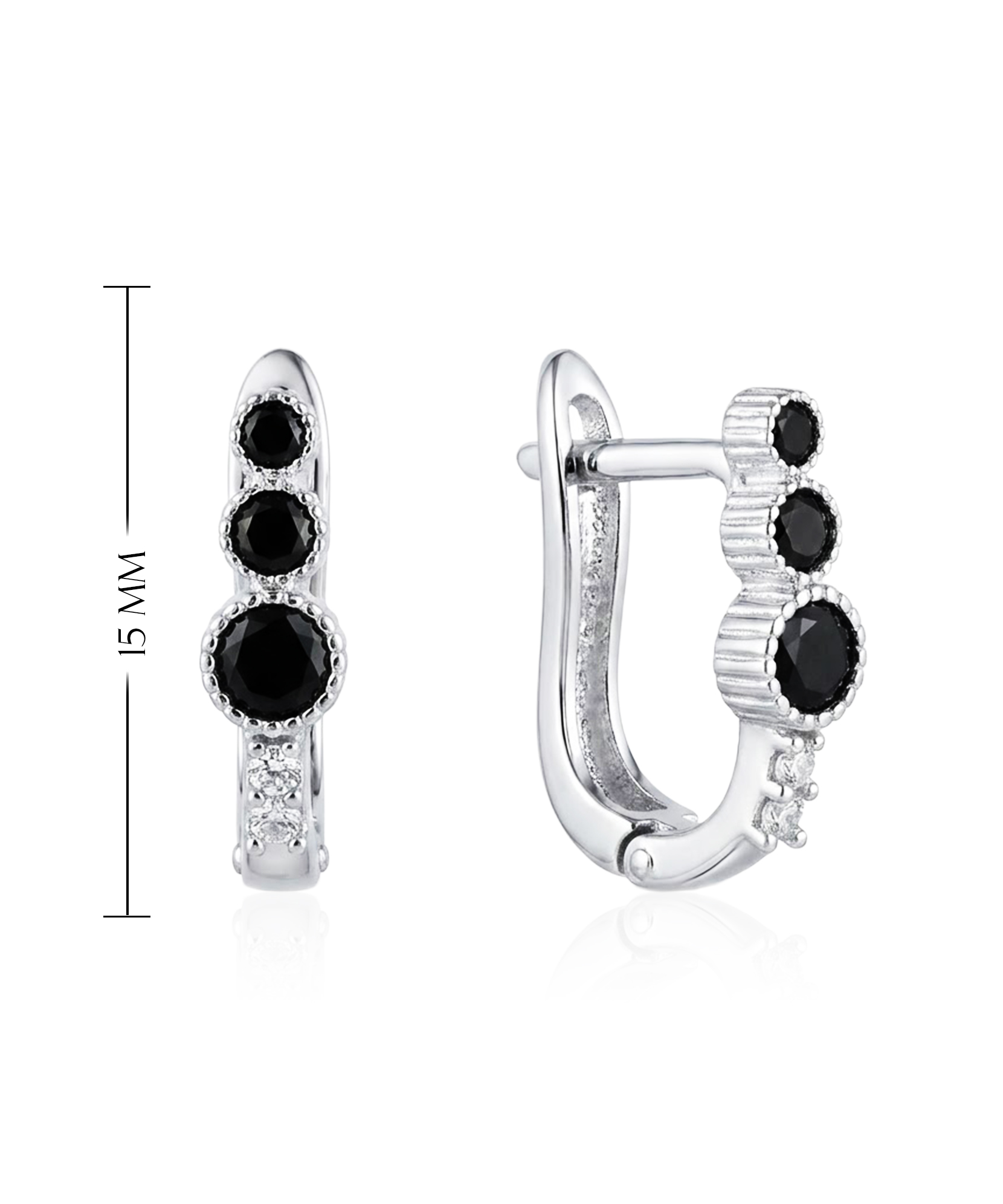 Elegantiški sidabriniai auskarai su juodais cirkoniais kasdienai ir progoms