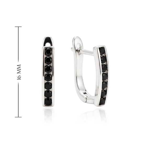 Klasikiniai sidabriniai auskarai su juodais cirkoniais