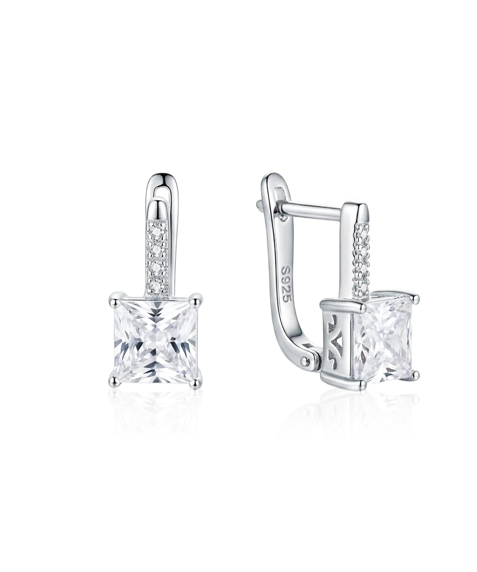 Sidabriniai auskarai su kvadratiniu cirkoniu