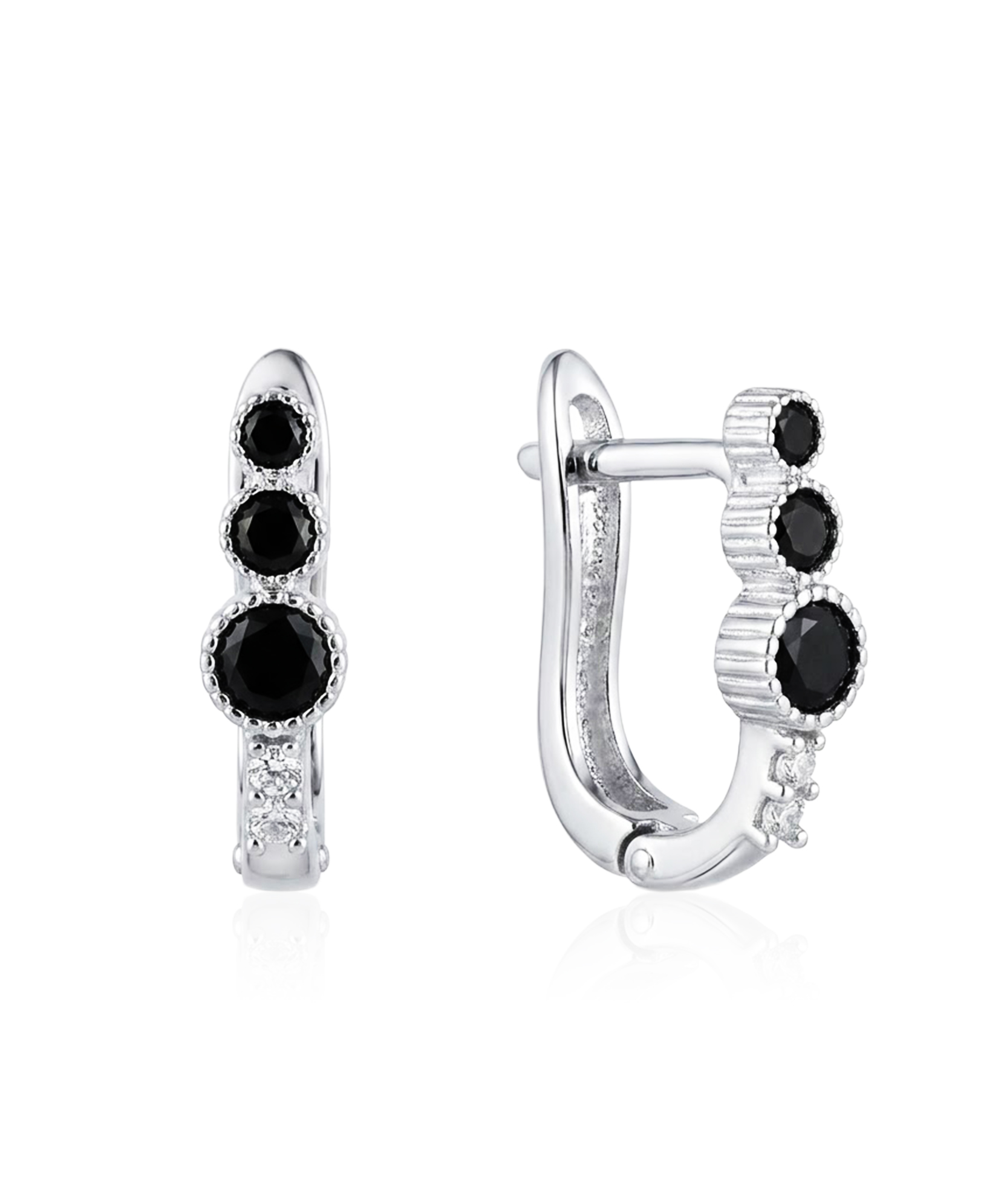 Sidabriniai auskarai su juodais cirkoniais iš 925 prabos sidabro