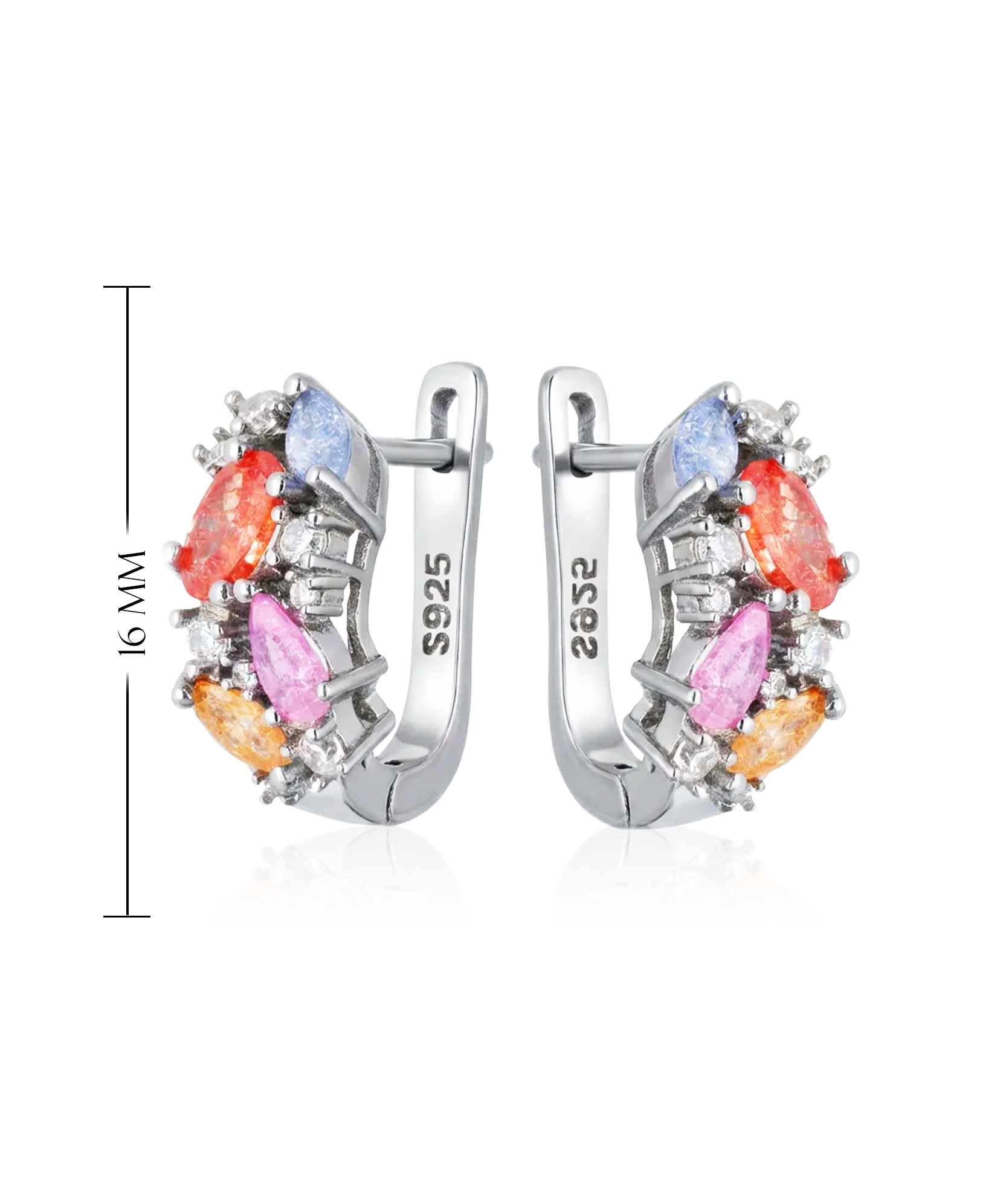 sidabriniai auskarai su spalvotais akmenimis