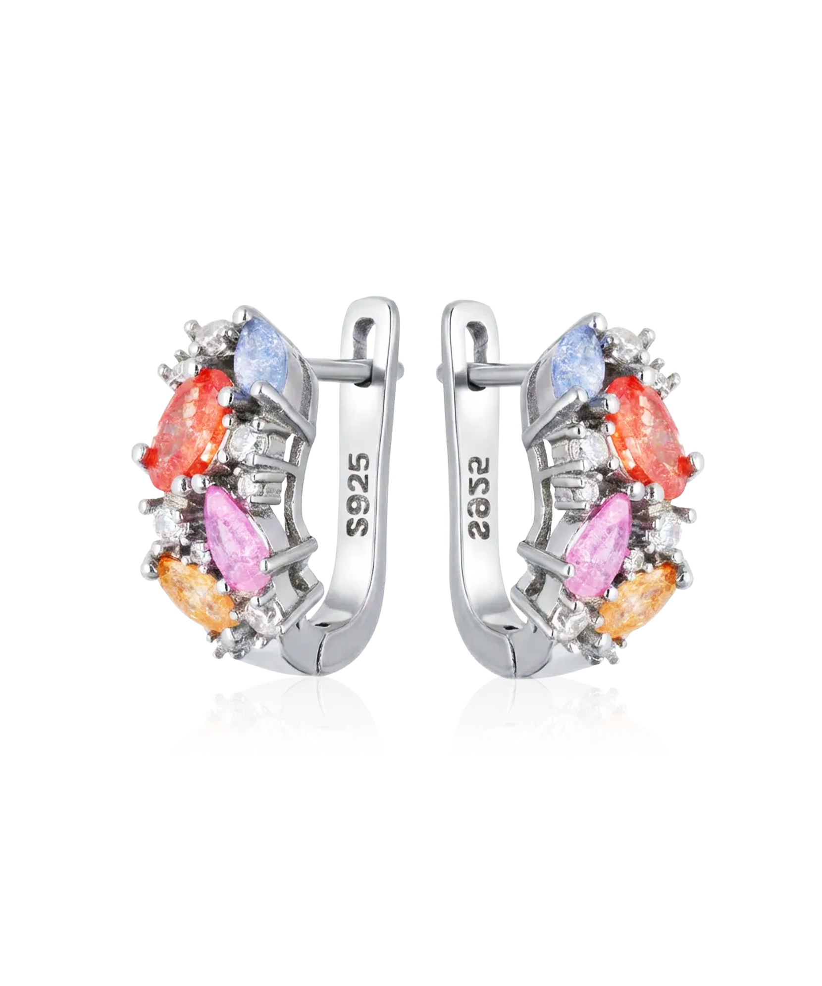 sidabriniai auskarai su spalvotais cirkoniais