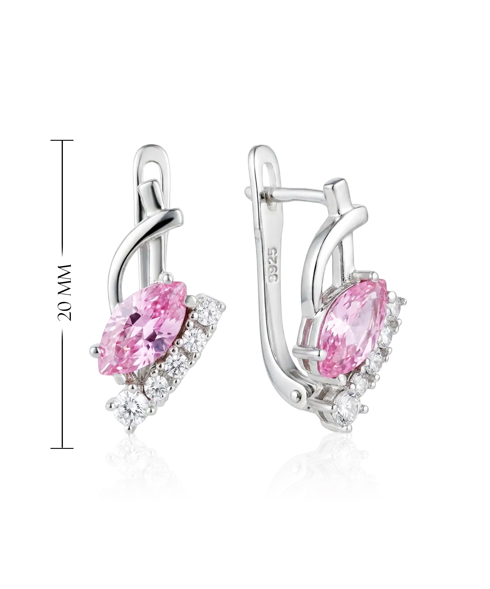 sidabriniai auskarai su rausvu cirkoniu