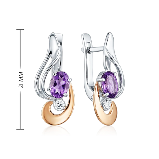 sidabriniai auskarai su violetinės spalvos cirkoniu