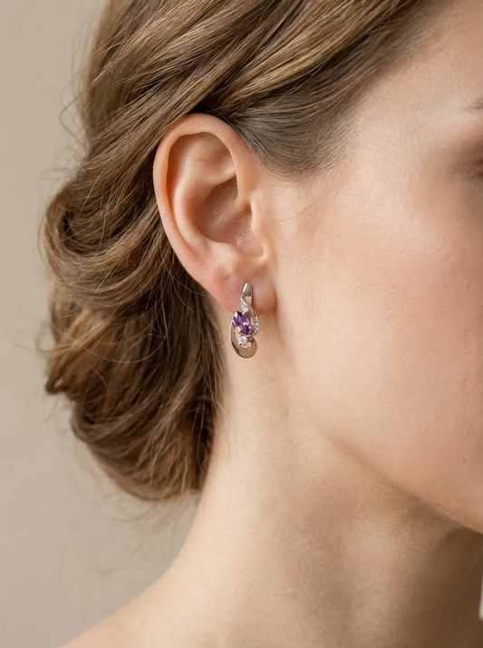 sidabriniai auskarai su purpuriniu cirkoniu
