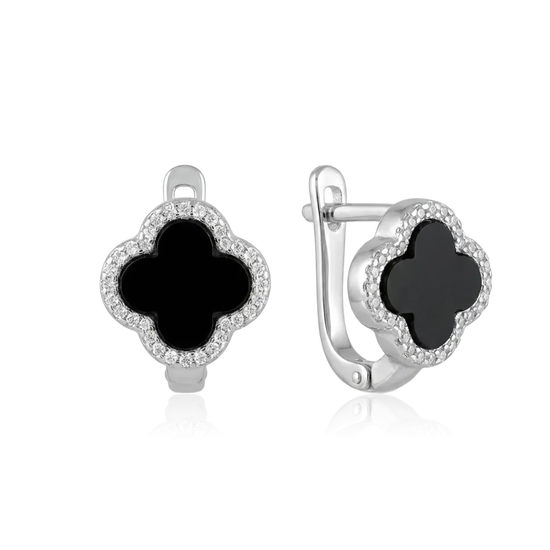 Sidabriniai auskarai su juodu akmeniu ir cirkoniais