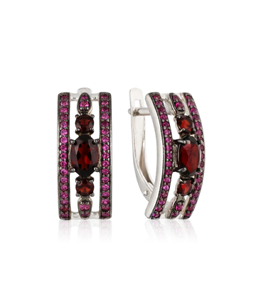 sidabriniai auskarai su granatais ir rožiniais cirkoniais