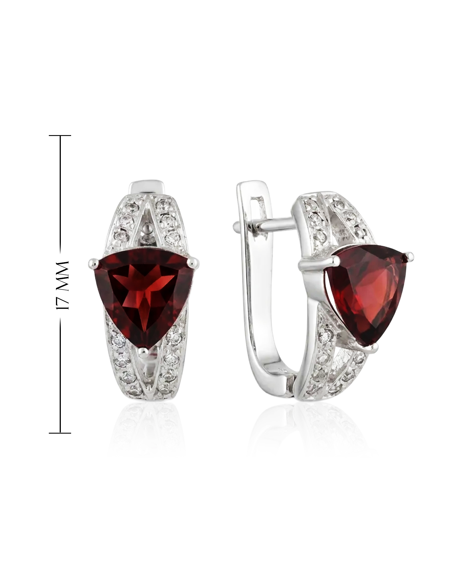 sidabriniai auskarai su trikampio formos granatu