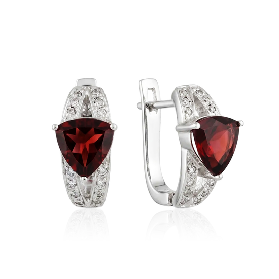 sidabriniai auskarai su granatu ir cirkoniu