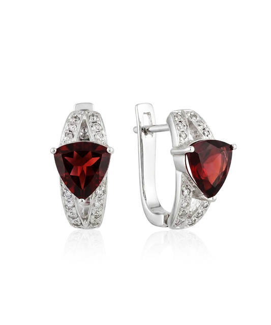 sidabriniai auskarai su granatu ir cirkoniu
